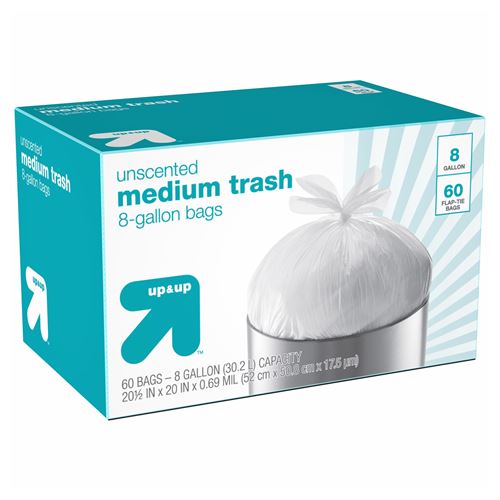 Medium Unscented Flap-Tie Trash Bags - 30.28 L - 60ct - up & up