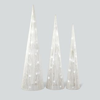 Philips 3pk Glitter String Cone Trees Christmas LED Novelty Sculpture Pure White 120V