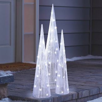 Philips 3pk Glitter String Cone Trees Christmas LED Novelty Sculpture Pure White 120V