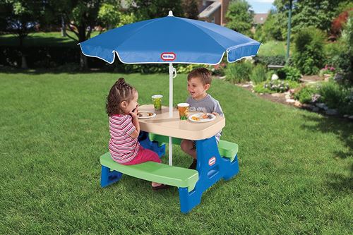 Little Tikes Easy Store Jr. Picnic Table with Umbrella - Blue with Green