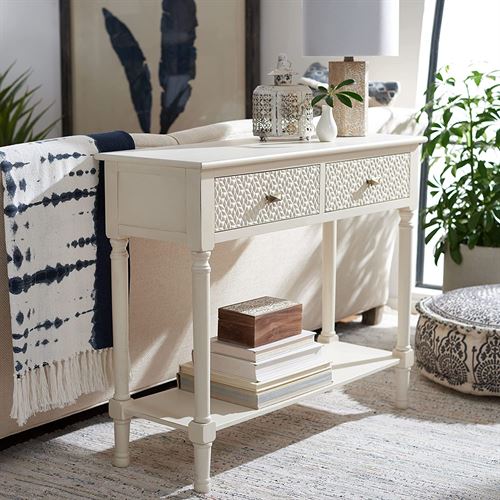 Safavieh Home Collection Halton Distressed White 2-Drawer Bottom Shelf Console Table