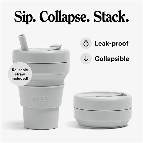 Stojo 373.2 g Silicone Collapsible Cup with Straw Cashmere