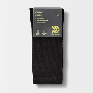 All in Motion™ - Women's Extended Size Cushioned 6pk Crew Athletic Socks - Black