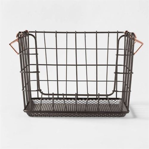 Wire Stackable Basket with Copper Handle Pewter - Threshold