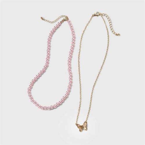 Girls' 2pk Pearl Necklace Set - Cat & Jack - White Butterfly