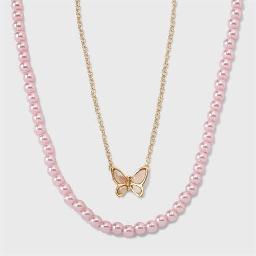 Girls' 2pk Pearl Necklace Set - Cat & Jack - White Butterfly