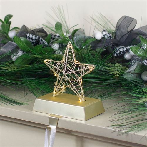 Northlight 7" LED Lighted Gold Wired Star Christmas Stocking Holder