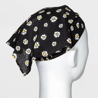 Daisy Printed Chiffon with Elastic Back Headscarf - Wild Fable™ Black