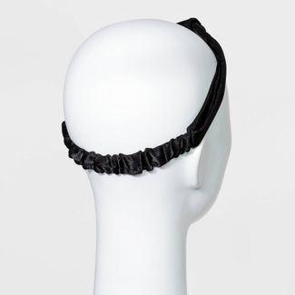 Solid Hammered Satin with Front Knot and Elastic Back Headwrap Black - A New Day™