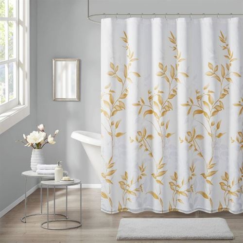 Home Essence Rosalie Burnout Printed Shower Curtain Yellow