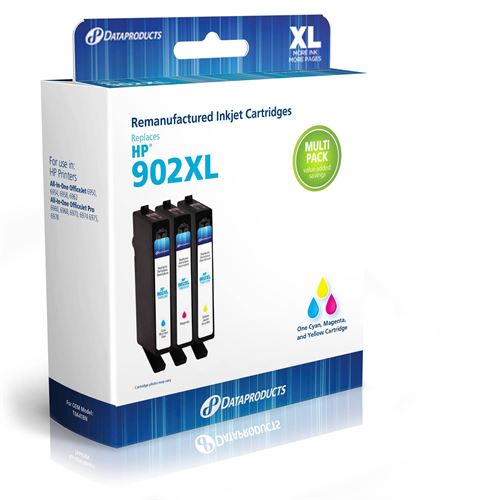 Remanufactured Cyan/Magenta/Yellow 3-Pack High Yield Ink Cartridges - Compatible with HP 902XL Ink S - Dataproducts