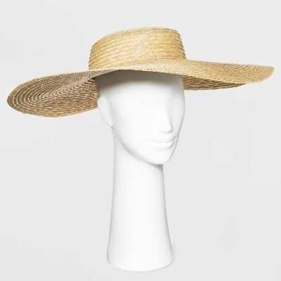 Women's Wide Brim Open Weave Straw Boater Hat - A New Day Natural
