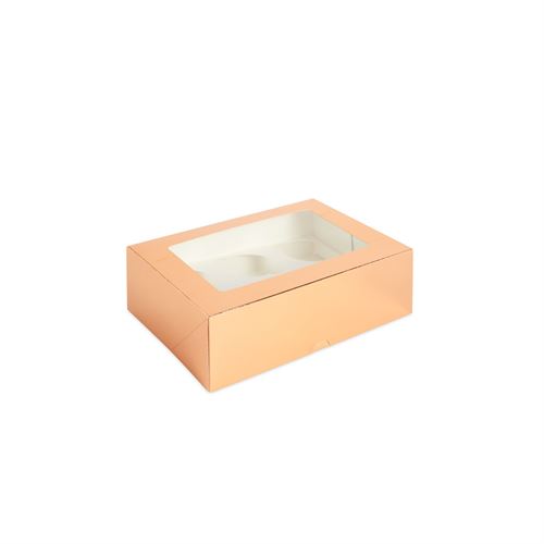 Blue Panda 9 Pack Rose Gold Cupcake Boxes with Window and Popup Style