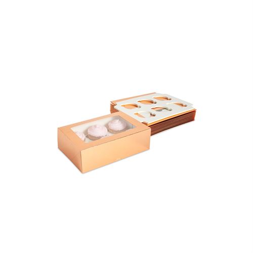 Blue Panda 9 Pack Rose Gold Cupcake Boxes with Window and Popup Style