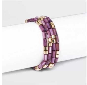 Shell Beaded Stretch Multi-Strand Bracelet Set 4Pc - A New Day Purple