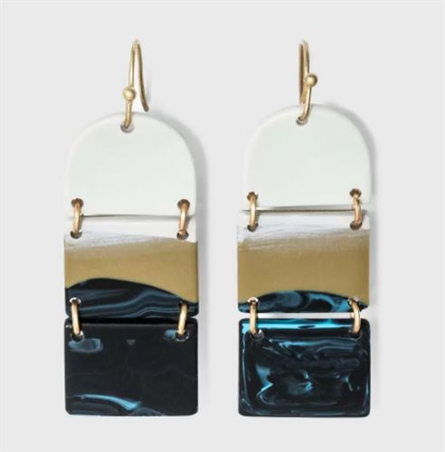 Patterned Bar Tiered Drop Earrings - Universal Thread Navy