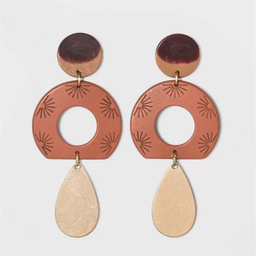Patterned Circle with Engraved Sunburst and Teardrop Earrings - Universal Thread