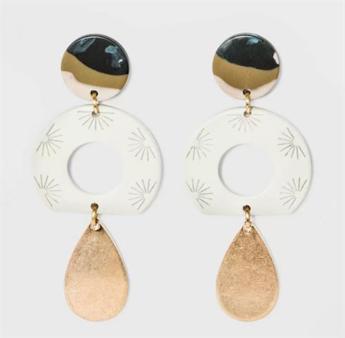 Patterned Circle with Engraved Sunburst and Teardrop Earrings - Universal Thread