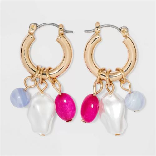 Semi-Precious Beaded and Faux Pearl Cluster Small Drop Earrings - A New Day