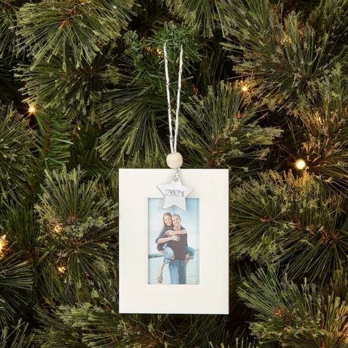 White Wood Photo Frame Christmas Tree Ornament Silver Star - Wondershop™
