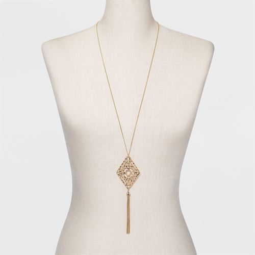 Filigree and Tassel Long Statement Necklace - A New Day™ Gold