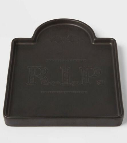 Halloween Threshold Black Serving Platter RIP Stoneware Tombstone 11x7
