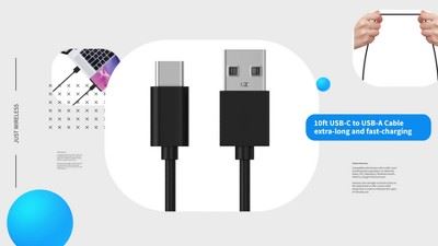 Just Wireless 3.04 m TPU Type-C to USB-A Cable - Black