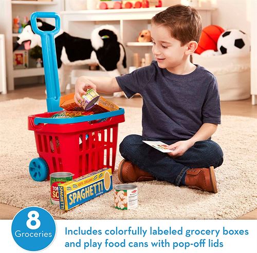 Melissa & Doug Fill and Roll Grocery Basket Play Set With Play Food Boxes and Cans (11 pcs)