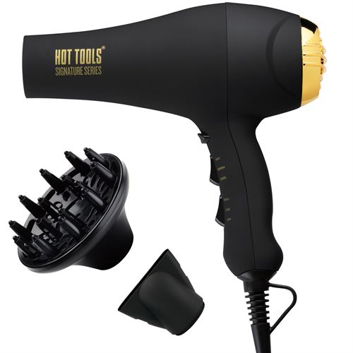 HOT TOOLS Signature Series 1875W IONIC AC Motor Hair Dryer, Black with Concentrator & Diffuser 120 Volt