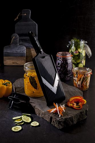 Microplane Adjustable Mandoline Food Slicer with V-Blade and Julienne Stainless Steel Blades