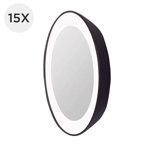 Zadro 15X Magnification Next Generation LED Lighted Suction Cup Mirror, Black, Silver Finish