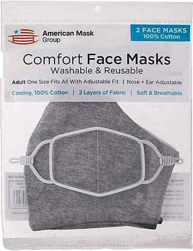 American Mask Group 2-Pack Reusable Washable Cloth Face Masks - Unisex Adult Face Covering with Adjustable Ear Loops