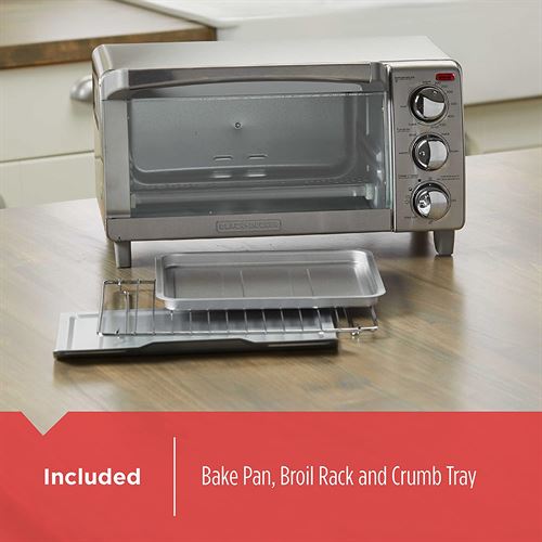 BLACK+DECKER 4-Slice Toaster Oven with Natural Convection, Stainless Steel, TO1760SS-120V
