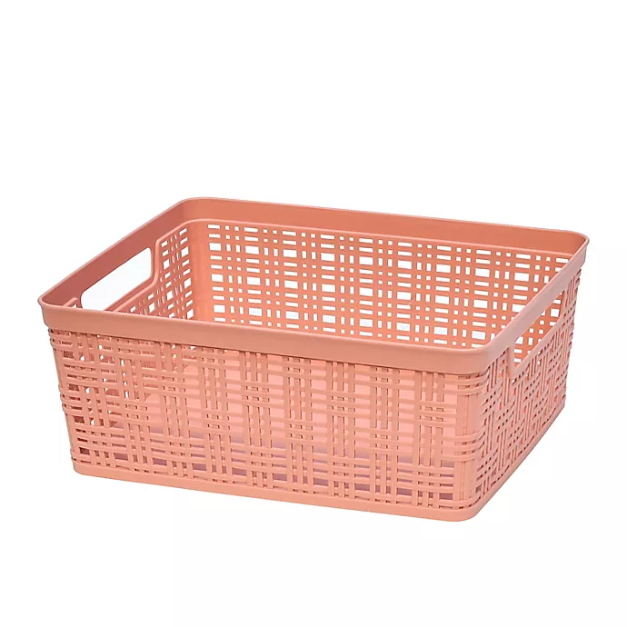 Simply Essential™ Medium Plastic Wicker Storage Basket in Coral Haze