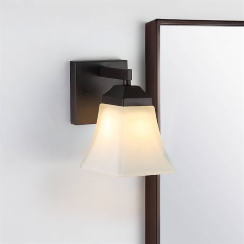 JONATHAN Y Staunton Wall Sconce in Oil Rubbed Bronze with Glass Shade -120V