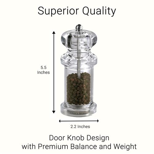 COLE & MASON 505 Pepper Grinder- Acrylic Mill Includes Precision Mechanism and Premium Peppercorns