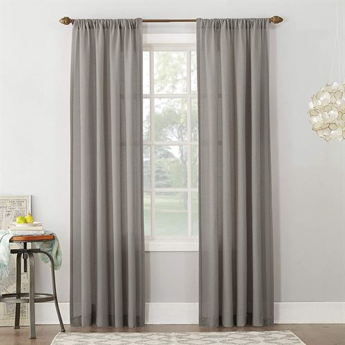 No. 918 Amalfi Linen Blend Textured Sheer Rod Pocket Curtain Panel, 54 in x 84, Gray