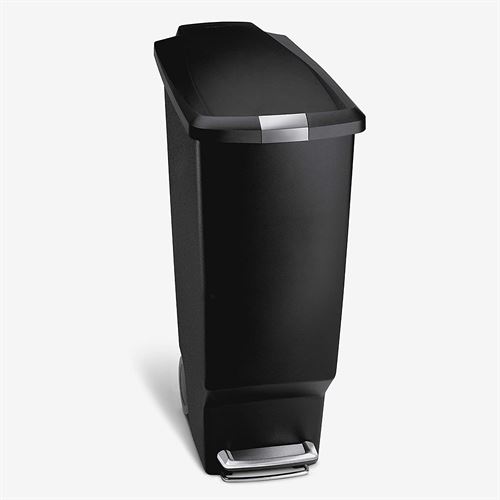 simplehuman 40 Liter / 10.6 Gallon Slim Kitchen Step Trash Can With Secure Slide Lock, Black Plastic