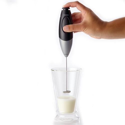 BonJour Primo Latte Rechargeable Hand-Held Beverage Whisk/Milk Frother, Black/Si