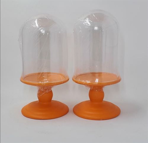 2 Target Bullseye Playground Halloween Cloche Orange Ceramic & Glass Vessels.