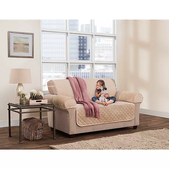 Zenna Home Smart Fit Plush 3-Piece Waterproof Loveseat Cover in Sand