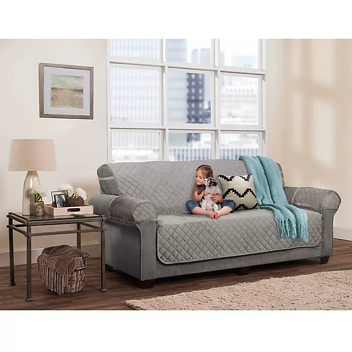 Zenna Home Smart Fit Plush 3-Piece Waterproof Sofa Cover in Grey