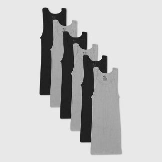 Hanes Men's 6pk Red Label Tank Top Dyed A-Shirt - Size Large - Gray/Black