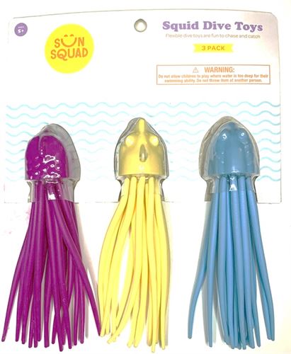 Sun Squad 3 Pack Squid Dive Toys Age 5 Years Up Blue Pink Yellow