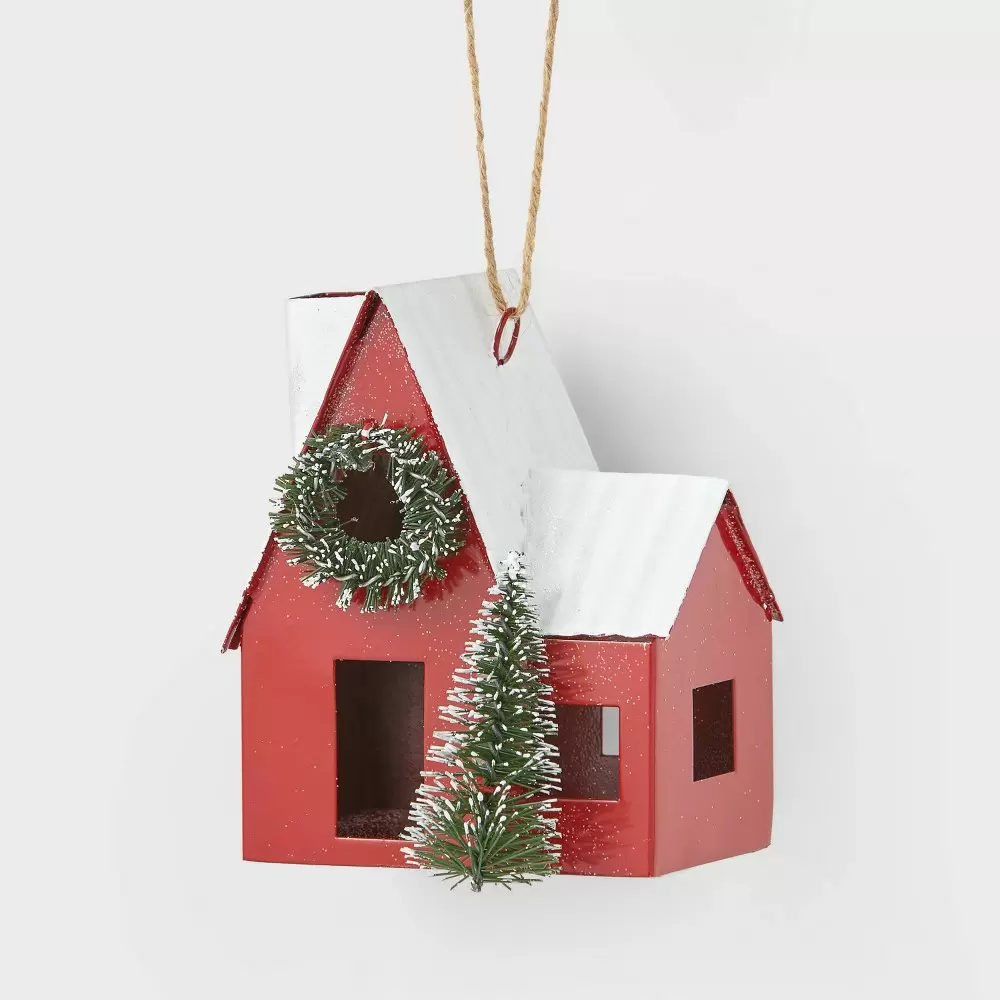 Metal Cabin Christmas Tree Ornament Red - Wondershop