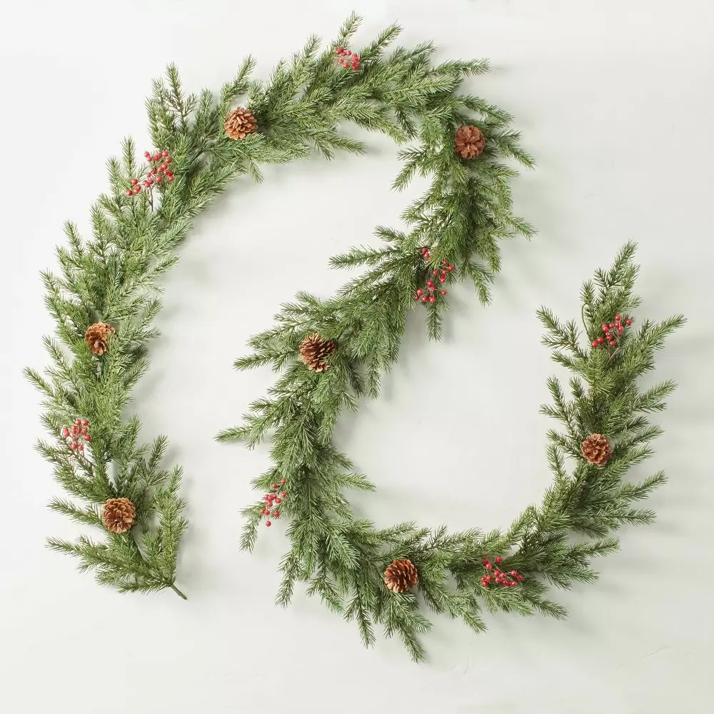 Hearth & Hand Magnolia 1.8 M Faux Pine with Berries & Pinecones Plant Garland