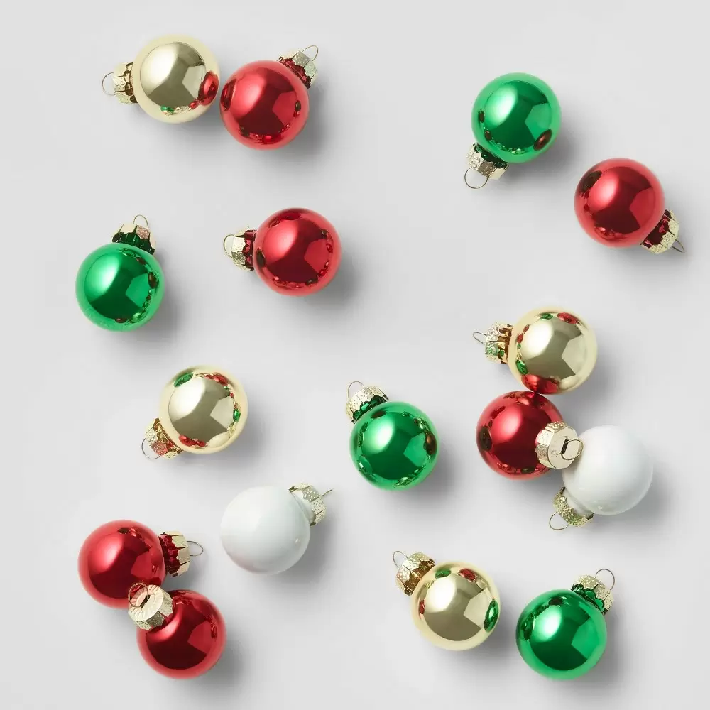 16ct 25mm Glass Balls Christmas Ornament Set Multicolored