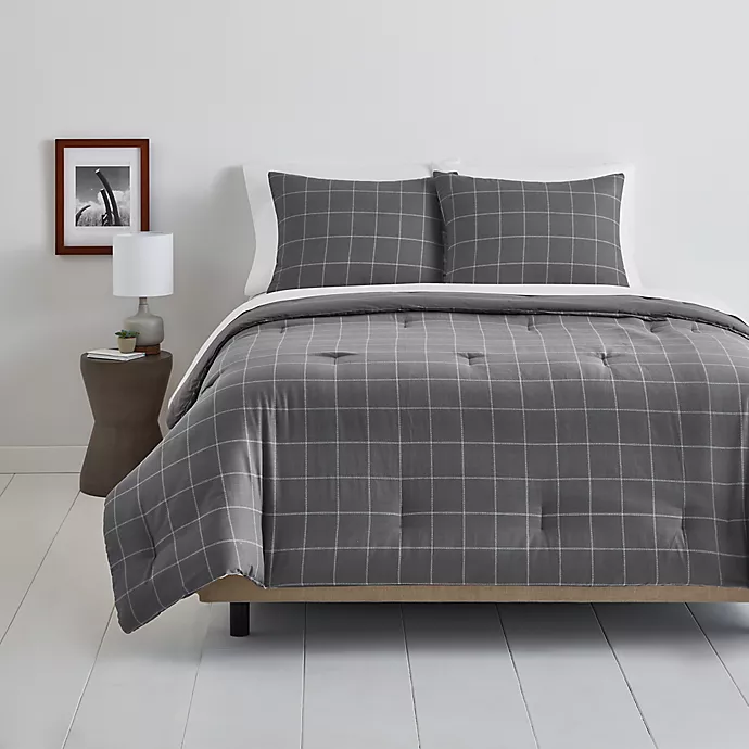 Simply Essential™ Windowpane 3-Piece Full/Queen Comforter Set in Grey/White