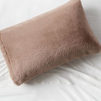 Faux Fur Pillowcase Brown Standard - Threshold