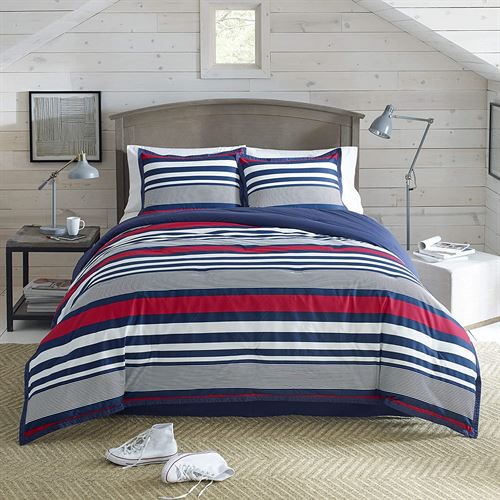 IZOD Varsity Stripe Comforter Set, Queen, Red/Navy